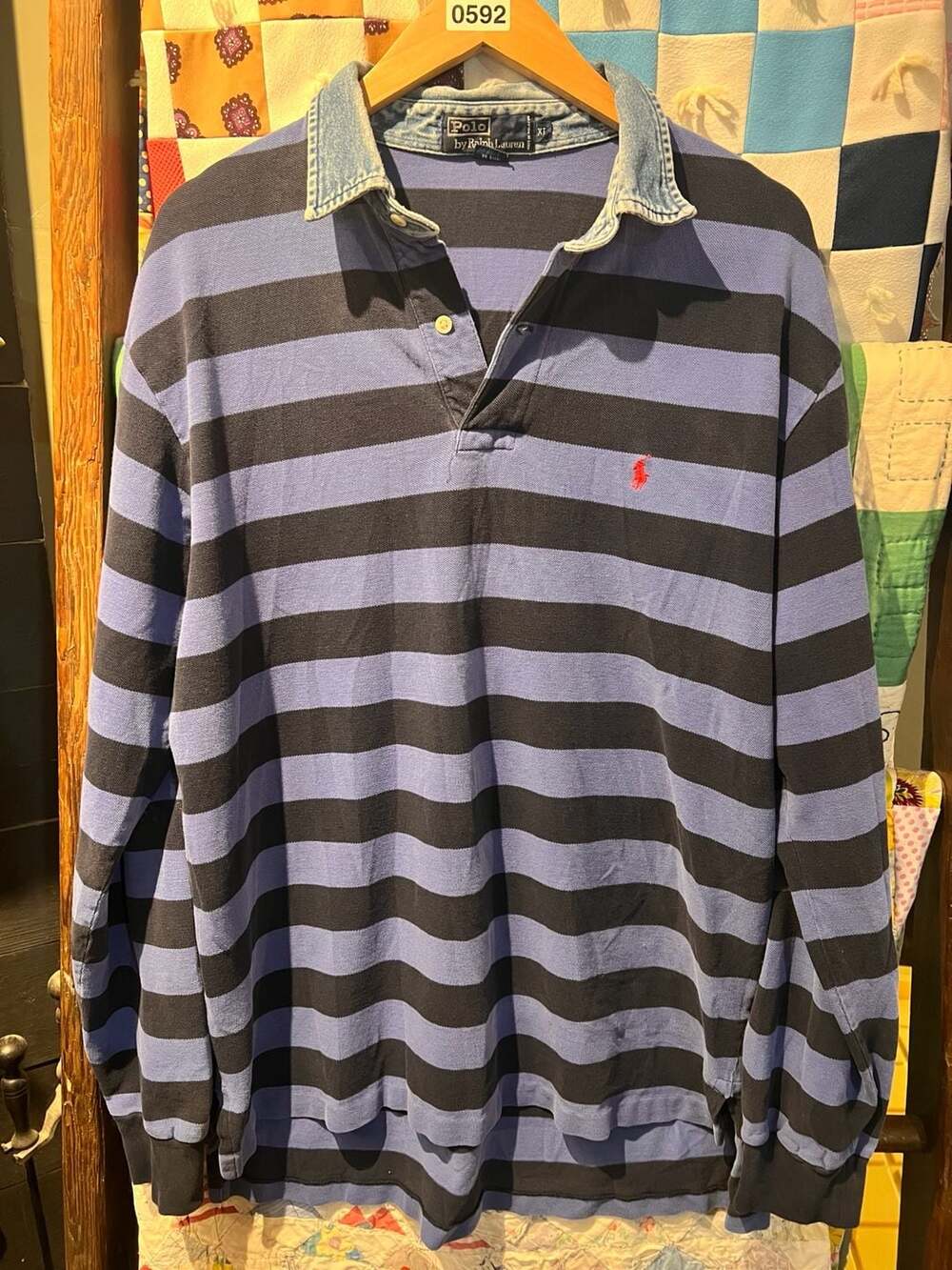 Polo by Ralph Lauren Striped Rugby Shirt Size XL Denim Collar